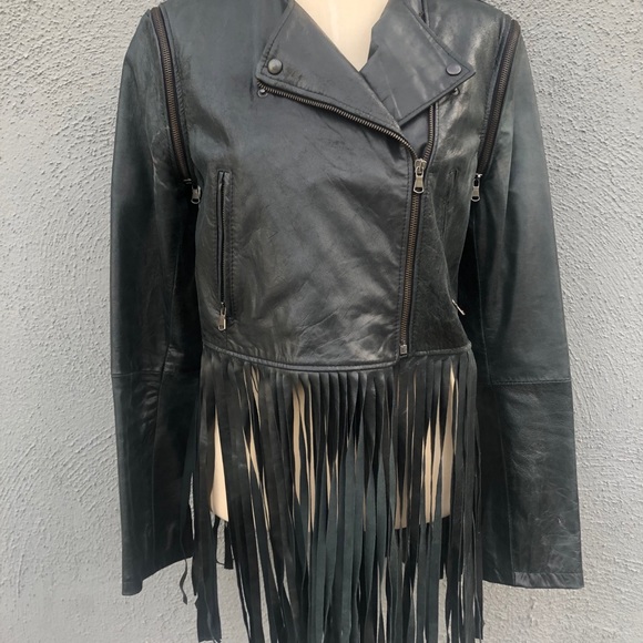 Please made in Italy leather jacket with fringe - Picture 2 of 9